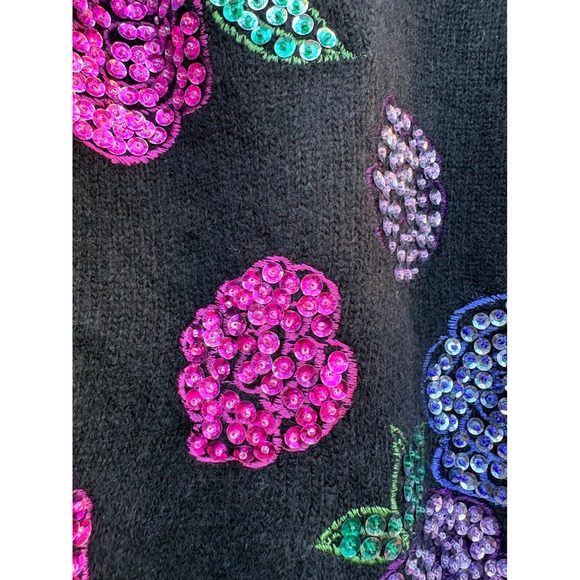 Work in Progress Black‎ Sequin Floral Embellished Sweater M Silk Angora Wool vtg - Picture 3 of 4
